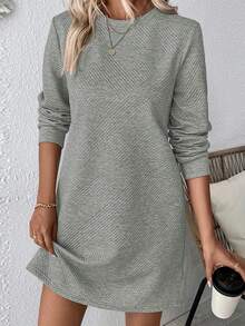 SHEIN LUNE Vestido de manga larga de unicolor casual, otoño - Gris - Ver 4