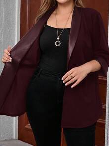 EMERY ROSE 大码女装春秋新款 OL 简约个性西装外套，配仿皮饰边 - 酒紅色 - 查看 6