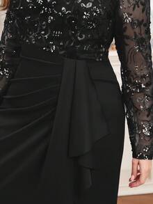 Modelyn Váy dài tay màu đen đính sequin cỡ lớn - màu đen - Xem 3