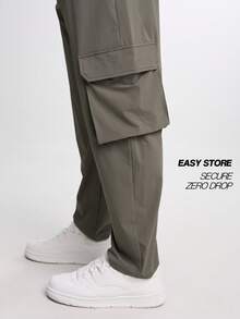 Pantalones holgados con cintura elástica y bolsillos, otoño - Verde militar - Ver 4