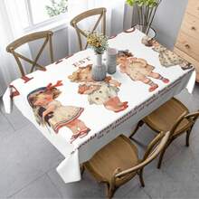 ROMWE Goth 1 pieza Mantel blanco dulce con ilustraciones de cuatro niñas, adecuado para comidas al aire libre, decoración del hogar y también puede usarse para picnics y fiestas festivas - Blanco - Ver 5