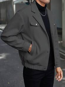 Manfinity Homme Chaqueta casual de manga larga con cuello de solapa de unicolor para hombre, otoño/invierno - Gris - Ver 4