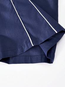 少女百搭海军蓝阔腿裤