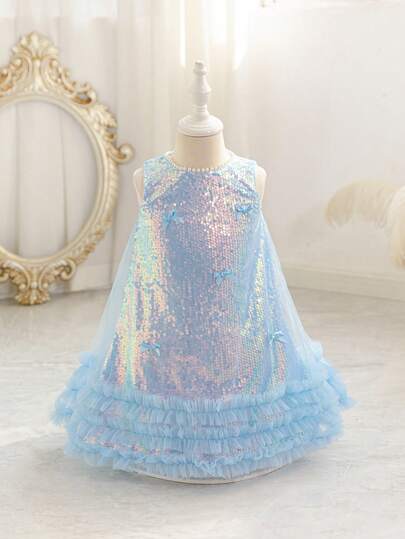 Glamorique Kids Christmas Young Girl Dress, Birthday Dress, Wedding Guest Dresses, Winter Dresses, Fall Dresses, Party Wear, Santa Dress, New Year's Dress, Christmas Children's Ball Gown, Girls' Princess Sequin Tulle Puff Dress With Bow, Stage/Piano Recital Formal Dress, Luxurious Autumn/Winter New Arrival