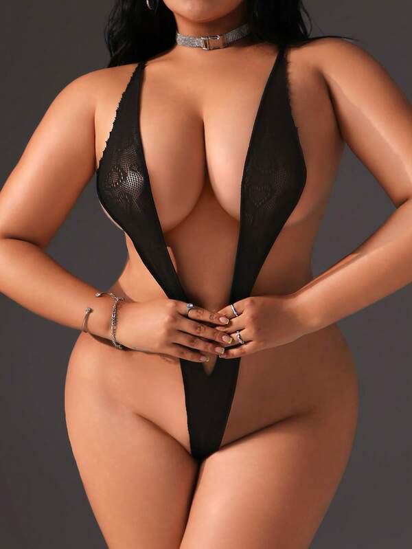 SpicyHot Lencería negra picante y de talla grande con diseño único en forma de V, adecuada para noches íntimas y románticas