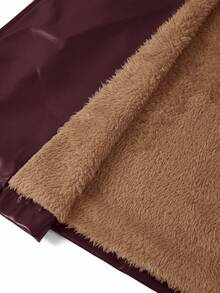 Ellevyn 安哥拉红色 PU 皮革纯色保暖内衬系带长袖长款风衣 - 酒紅色 - 查看 14