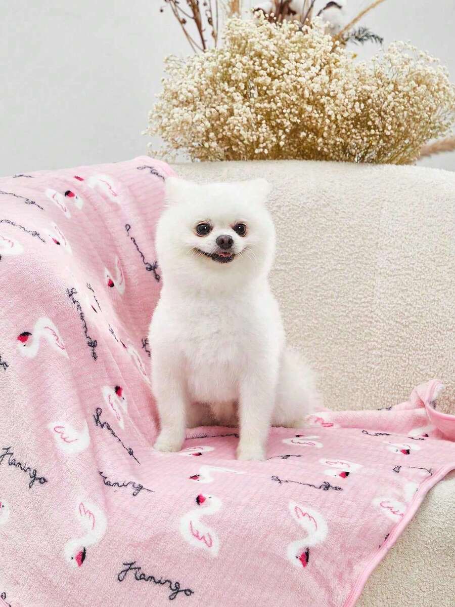 PETSIN Pink Flamingo Print Soft & Warm Pet Blanket - Pink - View 1