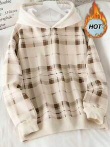 Resyla Women's Casual Collegiate Style Patterned Print Drop Shoulder Loose Fit Thermal Lined Sweatshirt, Autumn/Winter