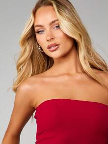 MISSGUIDED Bộ đồ hai mảnh áo crop top và chân váy maxi quấn cho nữ mặc dịp Giáng sinh với chi tiết xẻ cao dành cho các sự kiện tiệc tùng - Màu Đỏ Sâu - Xem 7