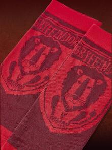 HARRY POTTER X SHEIN 1 paire de chaussettes mode pour chevilles avec motif de lettres rouges pour femmes - Rouge - Voir 2