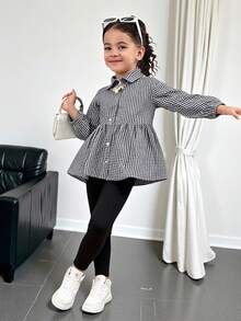 2件套年轻女孩可爱衬衫和紧身裤休闲日常时尚服装 - 黑色 - 查看 6