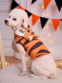 PETSIN 1pc Cute Cartoon Animal Print Hoodie With 3D Tiger Ears, Suitable For Cats And Dogs - Multicolor - View 6