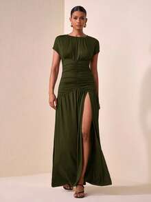 Zivah 2025新款秋/春/夏休闲连衣裙适合日常约会、通勤、商务、淑女、优雅、海滩、邮轮派对、简约、网红畅销、生日宴会、高端派对、贝尔S - 軍綠色 - 查看 5