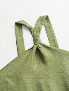 EMERY ROSE 无袖纯色挂脖式侧开衩夏季连衣裙超长度假海滩装女式 - 綠色 - 查看 3