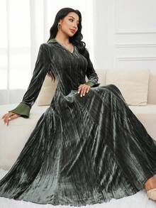 Al Najma 女士优雅通勤长款阿拉伯风格连衣裙 - 綠色 - 查看 2