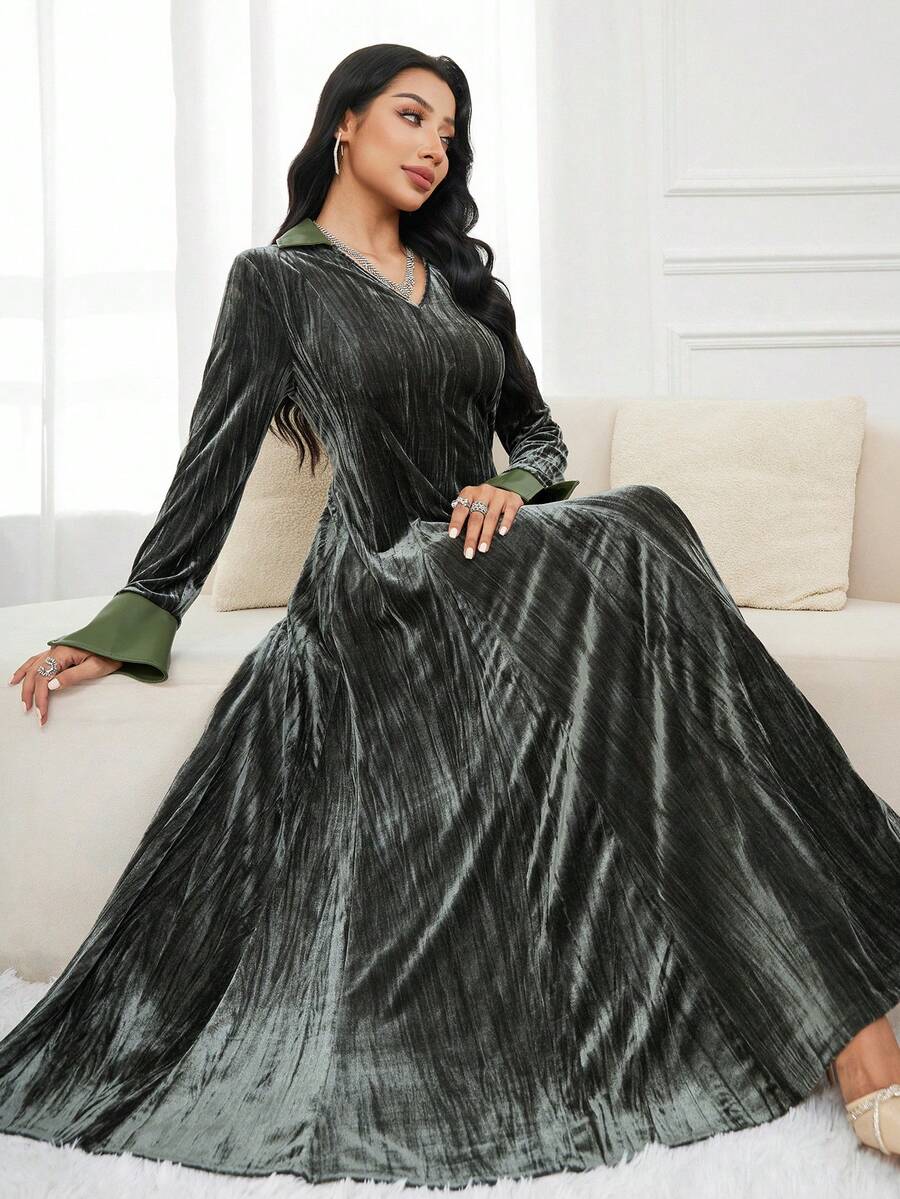 Al Najma 女士优雅通勤长款阿拉伯风格连衣裙 - 綠色 - 查看 1