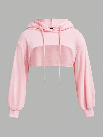 SHEIN EZwear 秋冬季加大码黑色针织短款卫衣