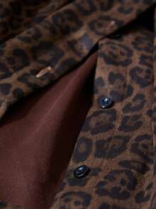 Aveloria Modichic Suede Leopard Print Stylish V-Neck Cinched Waist Shirt - Multicolor - View 4