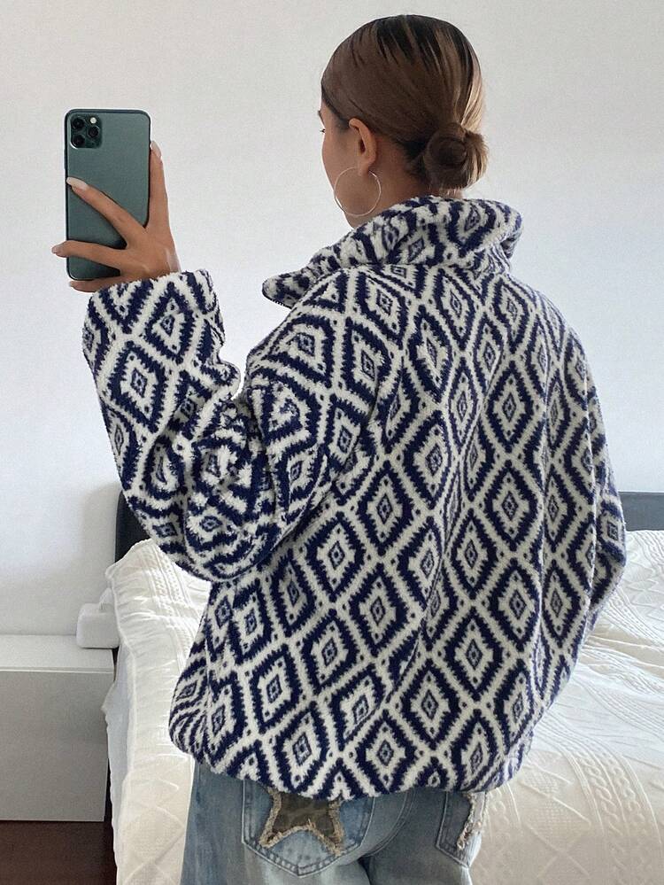 Vintage Floral Print Thermal Lined Loose Fit Casual Street Wear Long Sleeve Pullover Sweatshirt For Women, Autumn/Winter