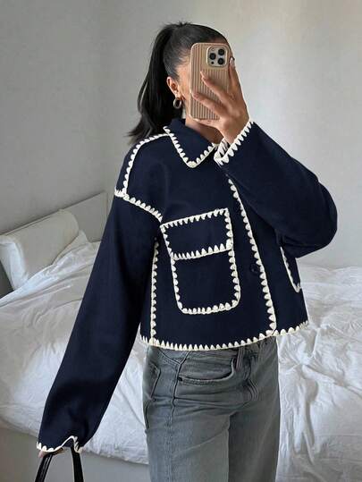 SHEIN EZwear Chaqueta corta de contraste de colores para otoño/invierno