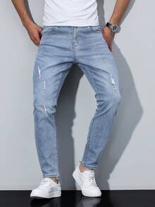 Manfinity Homme Men's Casual Slim Fit Pocket Jeans Streetwear Jeans - Light Wash - View 4