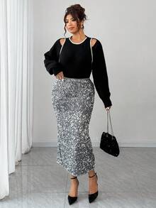 Dazy Plus Váy sequin cỡ lớn, eo chun, váy dự tiệc thời trang cho năm mới, lễ hội hóa trang dành cho phụ nữ. - Bạc - Xem 7