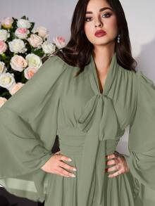 Modelyn Váy cổ buộc màu trơn thanh lịch dành cho nữ - màu xanh lá - Xem 4