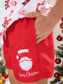 Surfspeed Men's Christmas Cartoon Print Short Sleeve Shirt And Shorts Beach Outfit Set