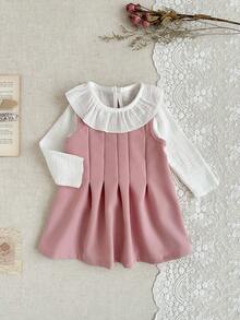 SHEIN Conjunto de Vestido de Manga Longa Estilo Princesa Moda Outono/Inverno para Menina, Tecido Macio, Adequado para Escola, Atividades Internas ou Externas - Multicolorido - Visão 7