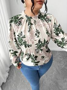 Elenzga 大码女式 2025 新款优雅派对/约会提花蕾丝拼布荷叶边袖腰收腰 A 字型修身衬衫，适合返校、毕业典礼、节日、情人节、音乐节、母亲节、万圣节、感恩节、复活节、国庆节、庆典、约会、婚礼、郊游 - 墨綠色 - 查看 4
