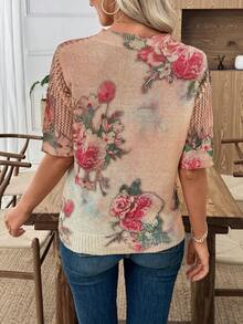 EMERY ROSE 新款复古艺术扎染印花圆领轻薄针织套头衫，女式春夏秋冬装 - 杏色 - 查看 2