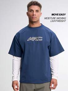 Men's Loose Fit Raglan Sleeve Casual 2 In 1 T-Shirt - Blue - View 1