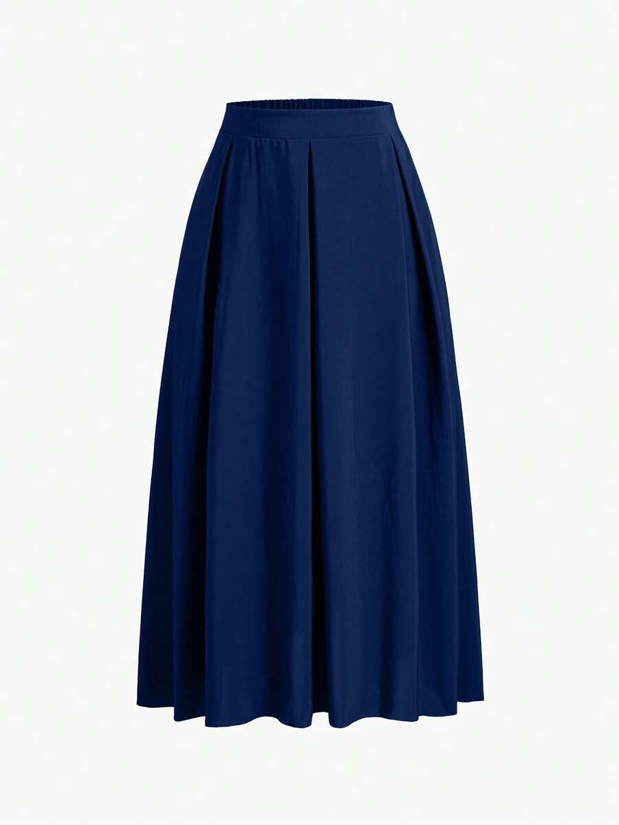 EMERY ROSE Plus Solid Slant Pocket Plicated Detail Skirt Women Maxi Skirt - Navy Blue - View 1