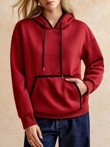 Écloséra French Retro Style Women's New Year, Casual And Elegant, Hooded Pocket Embroidered Autumn And Winter Long-Sleeved Women's Sweatshirt, Christmas, New Year's Wear.