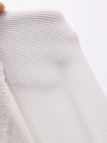 Livesso 女式蕾丝荷叶边修身短袖优雅T恤长袖上衣 - 白色 - 查看 7