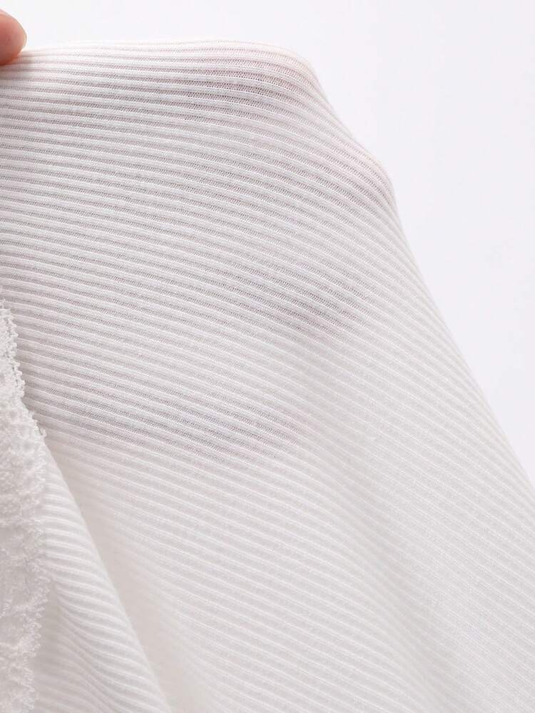 Women's Lace Frill Trim Fitted Short Sleeve Elegant T-Shirt Long Sleeve Top