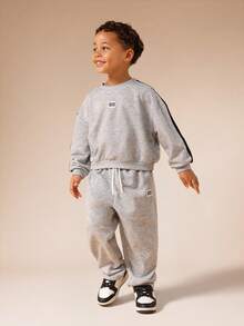 SUMWON Boys Heather Gray Crew Neck Sweatshirt Jogger Set With Side Stripe Detail Casual Wear Outfit - Grey - View 1