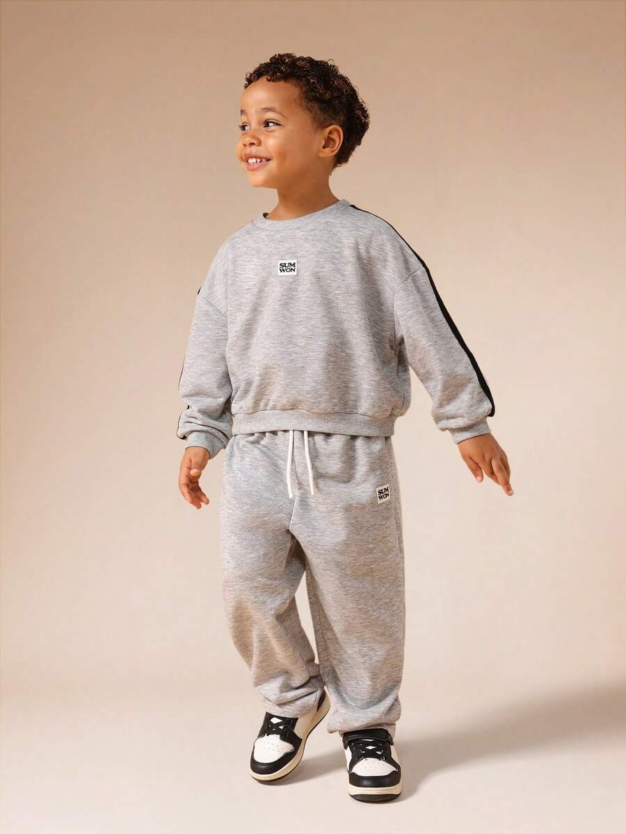 SUMWON Boys Heather Gray Crew Neck Sweatshirt Jogger Set With Side Stripe Detail Casual Wear Outfit - Grey - View 1