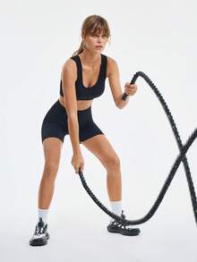 Loungeista 1 Set Women Sports Bra And Panty Sets Casual Solid Color Sports Fitness Fashion Sleeveless Top And Shorts Set Comfortable Sportswear Suitable For Sports Running And Outdoor Daily Wear - Black - View 4