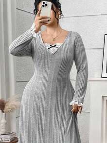 Modelyn Vestido elegante de encaje y parches para talla grande, ideal para el trabajo - Gris Claro - Ver 1