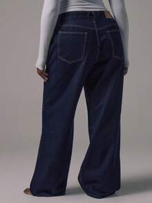 MUSERA 大码撞色缝线阔腿牛仔裤，日常街头风休闲胶囊衣橱必备单品，修身显瘦 - 藍色 - 查看 6