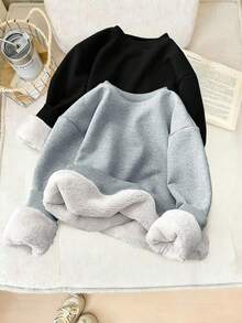 2 件女婴可爱百搭休闲针织保暖长袖运动衫，秋冬