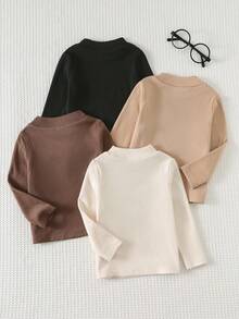 Cozy Pixies Bộ 4 áo len cổ tròn tay dài mềm mại màu trơn cho bé gái - Nhiều màu - Xem 3