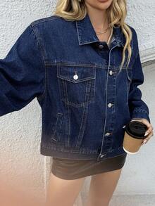 DAZY 女式休闲水洗牛仔夹克，秋季 - 藍色 - 查看 7