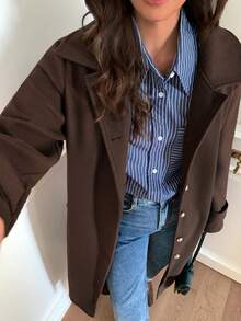 Elyressa Niche New Style Lapel Classic Single-Breasted Overcoat - Coffee Brown - View 6