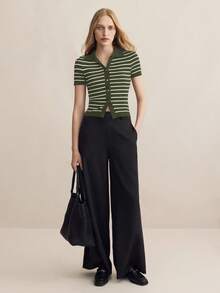 BizChic 2025 Herbst/Winter Neu Grün gestreifter Cardigan mit Knopfleiste, elegant und modisch für BüroLässigit, Party, Hochzeit, Strand, Urlaub, geeignet für formelle Anlässe, Frühstück, Flughafen, Nationalfeiertag, Neujahr, Weihnachten, Thanksgiving