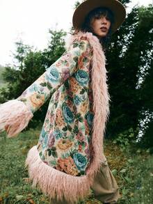 Bohemela Women's Elegant Jacquard Splice Faux Fur Coat, Autumn/Winter,Cozy Fall And Winter Clothes For Women - Multicolor - View 5