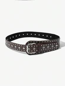 Maija Women's Rivet Decor Versatile Leather Belt - Coffee - View 2
