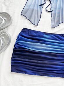 SHEIN x Eduarda Gutierrez Soleia 女式复古扎染花卉印花针织网眼露背系带上衣和褶饰迷你裙套装，适合派对、约会、下午茶、海滩、狂欢节、夏季 - 彩色 - 查看 6