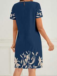 EMERY ROSE Women Retro Casual Round Neck Short Sleeve Summer Dress - Navy Blue - View 2